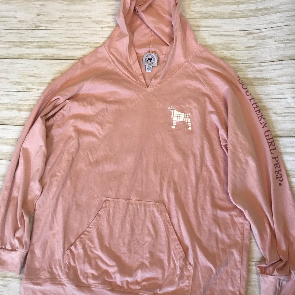 Preowned pink Southern Girl Prep Pink Long sleeve hoodie tshirt size xl